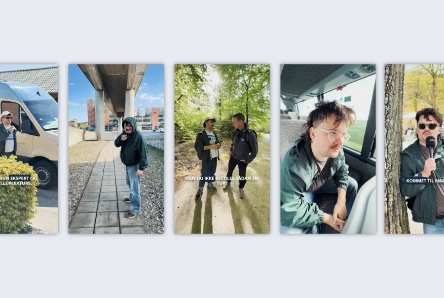 Eksempel på content creation og videoproduktion til sociale medier. Collage af Instagram Reels med danske undertekster og on-location optagelser, der illustrerer engagerende video-content for virksomheder.